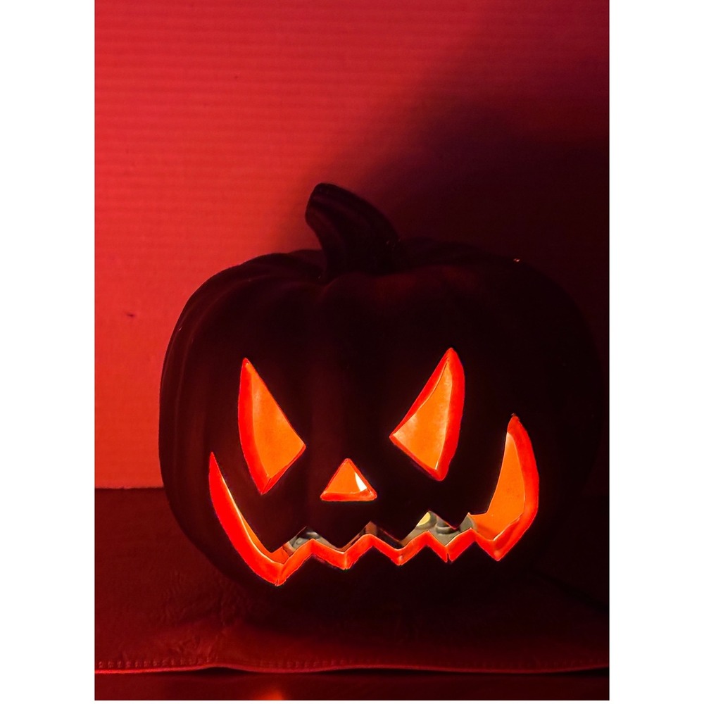 Matte Black Halloween Jack O Lantern Light Up Pumpkin Decor Plug In Spooky Glow